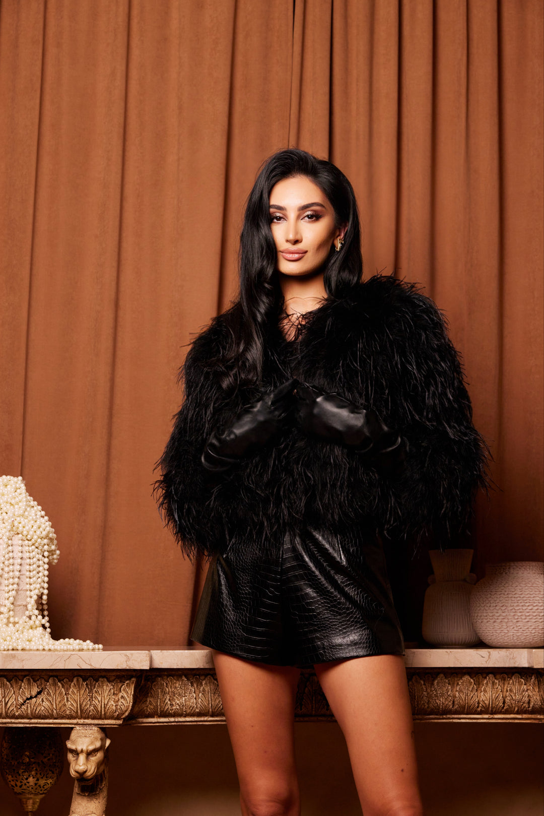 Ostrich Feather Coat in Black