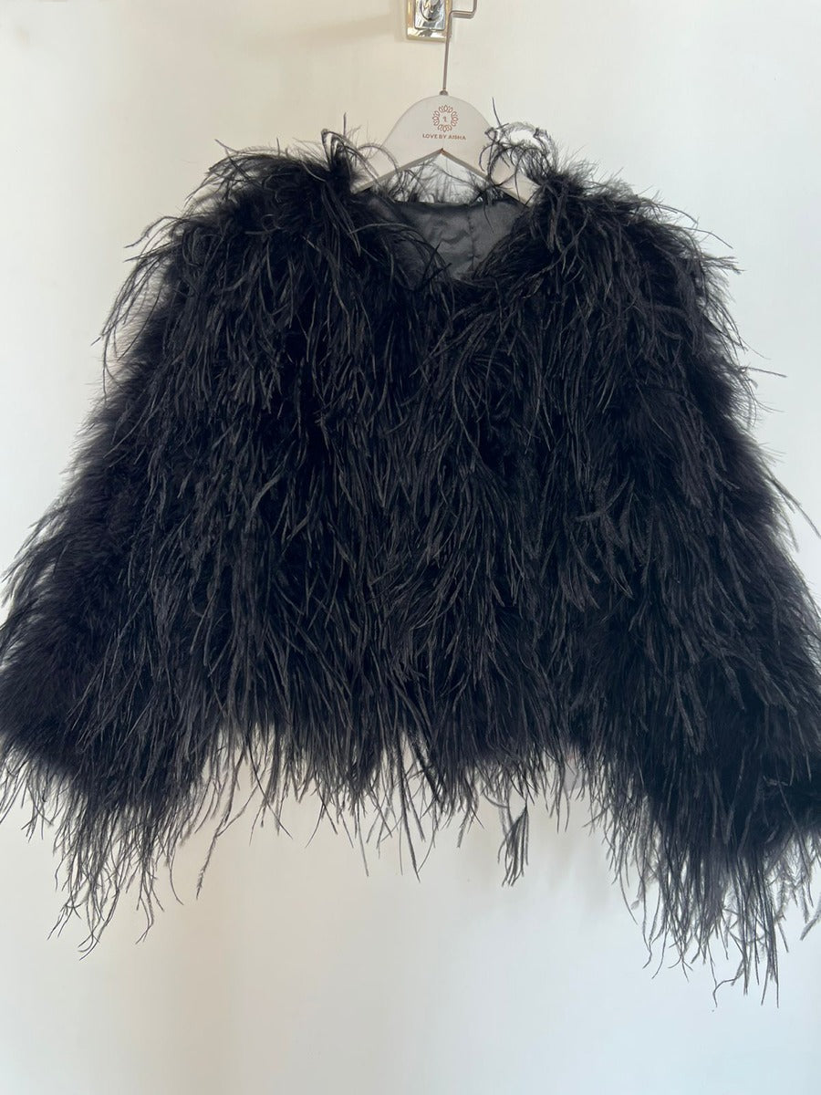 Ostrich Feather Coat in Black