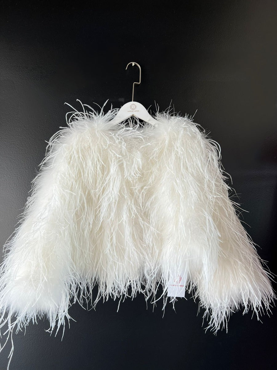 Ostrich Feather Coat in White