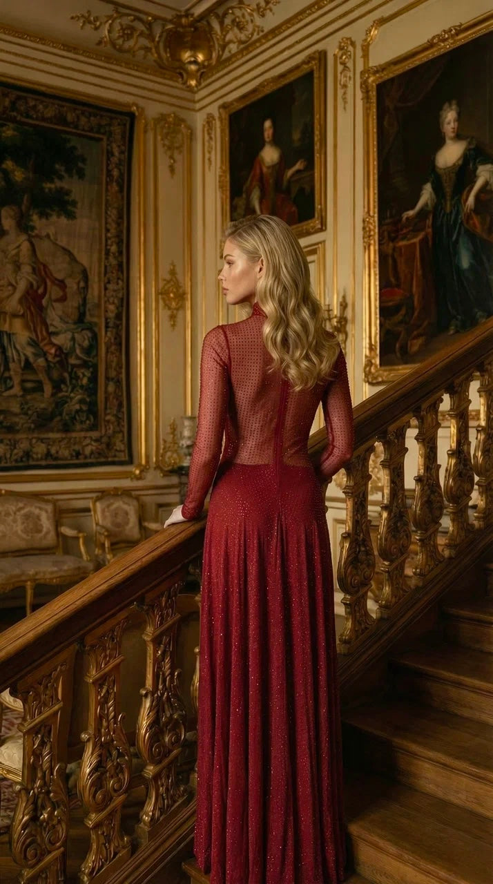 Kendal Crystal Dress in Burgundy