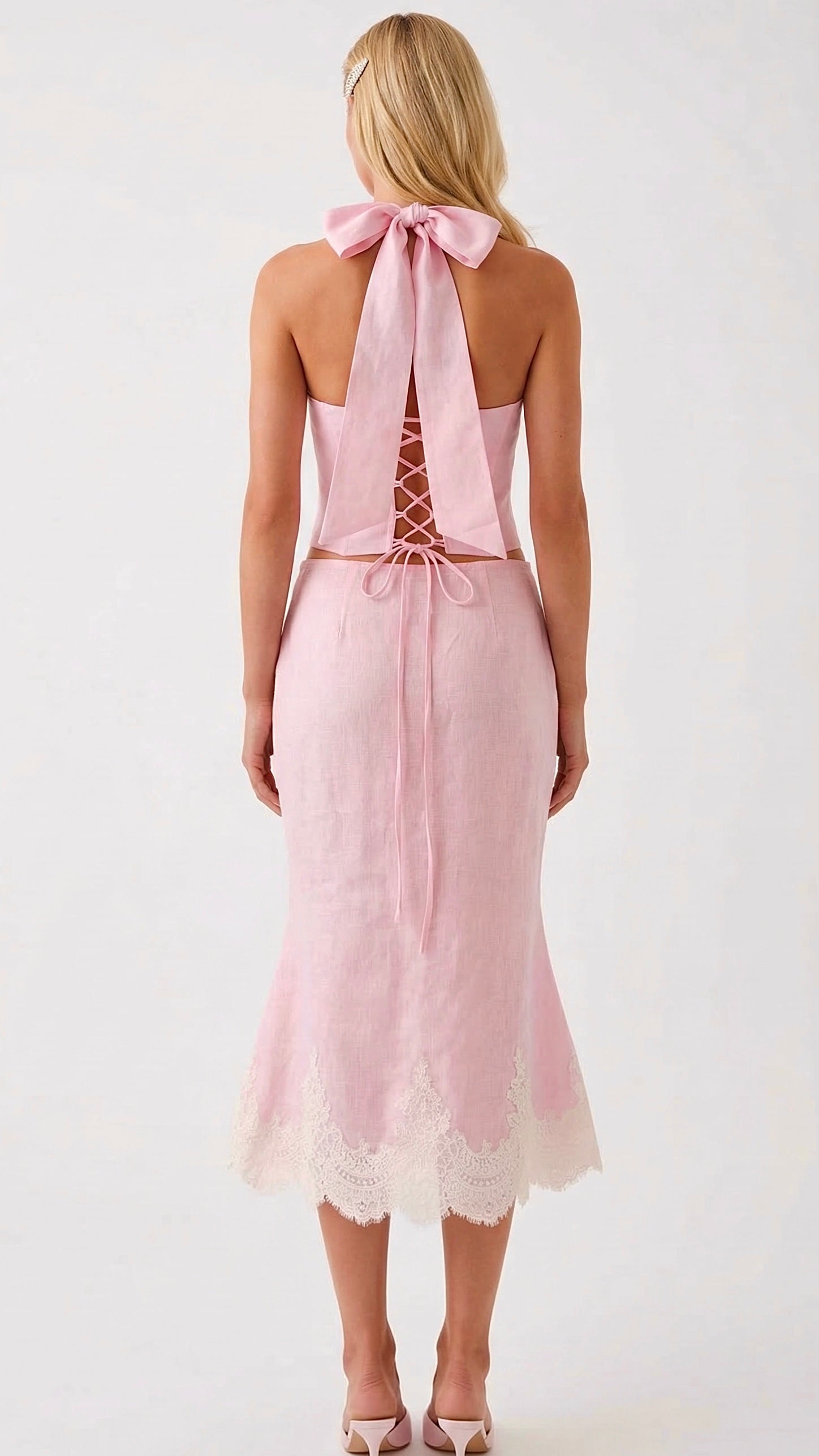 Melania Linen Corset with Midi Skirt