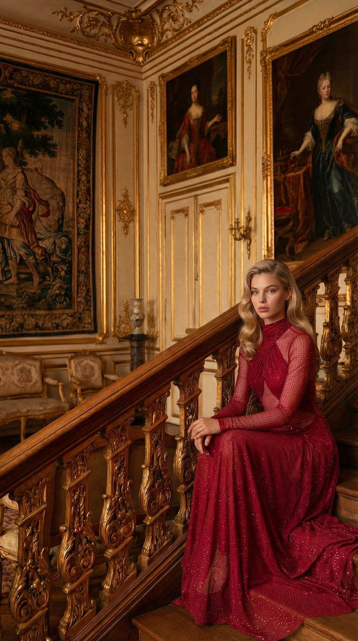 Kendal Crystal Dress in Burgundy