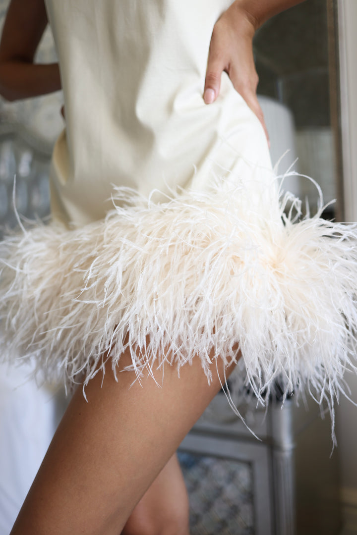 Feather T-Shirt Dress in Cream