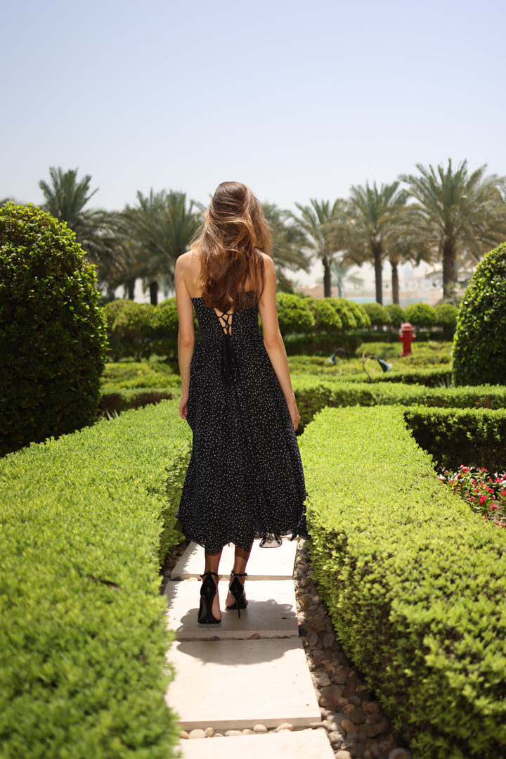 Polka Dot Sarafan Midi in Black