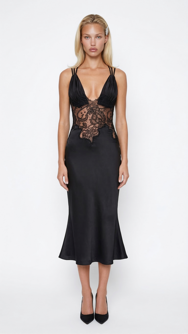 Gianna Dress in Black Midi