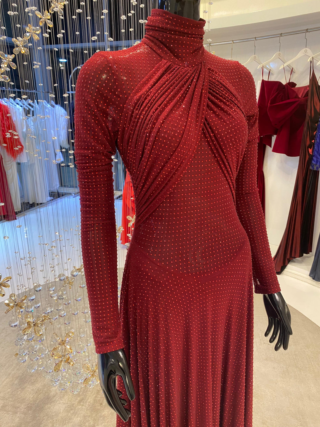 Kendal Crystal Dress in Burgundy