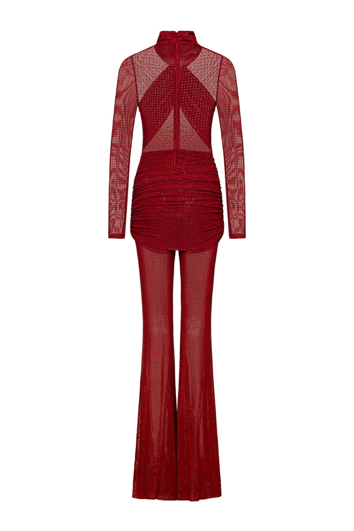 Kendal Crystal Jumpsuit in Burgundy