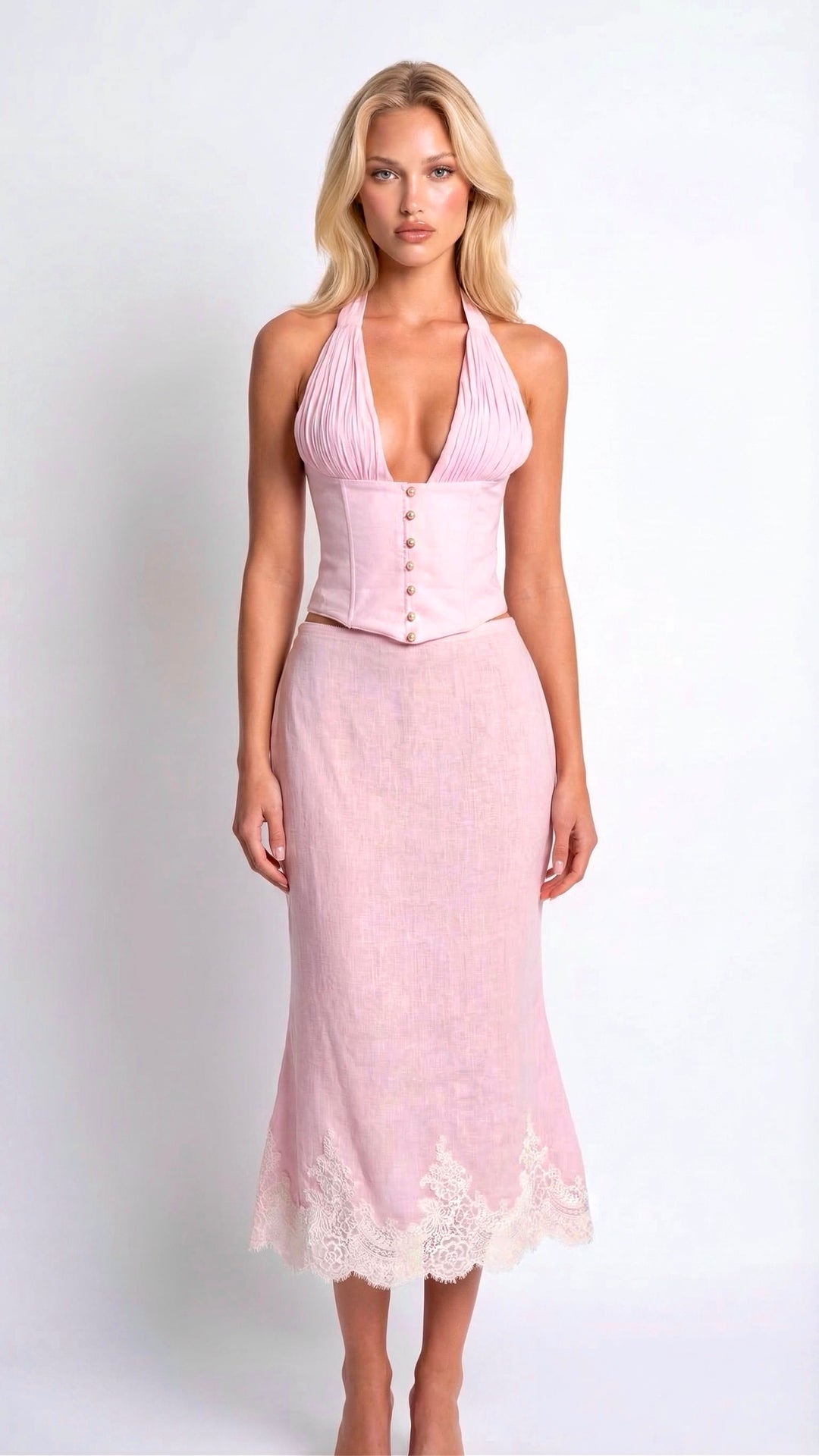 Melania Linen Corset with Midi Skirt