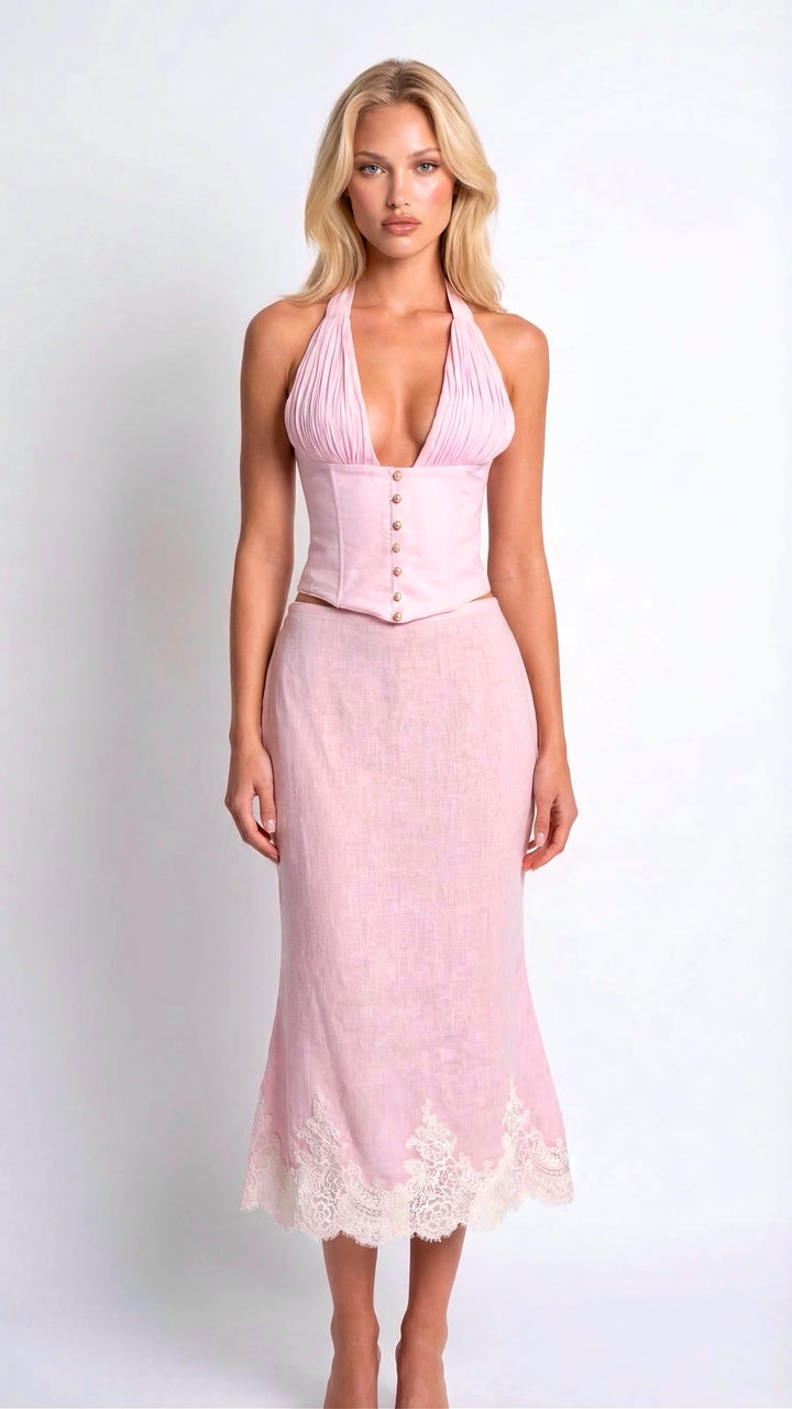 Melania Linen Corset with Midi Skirt
