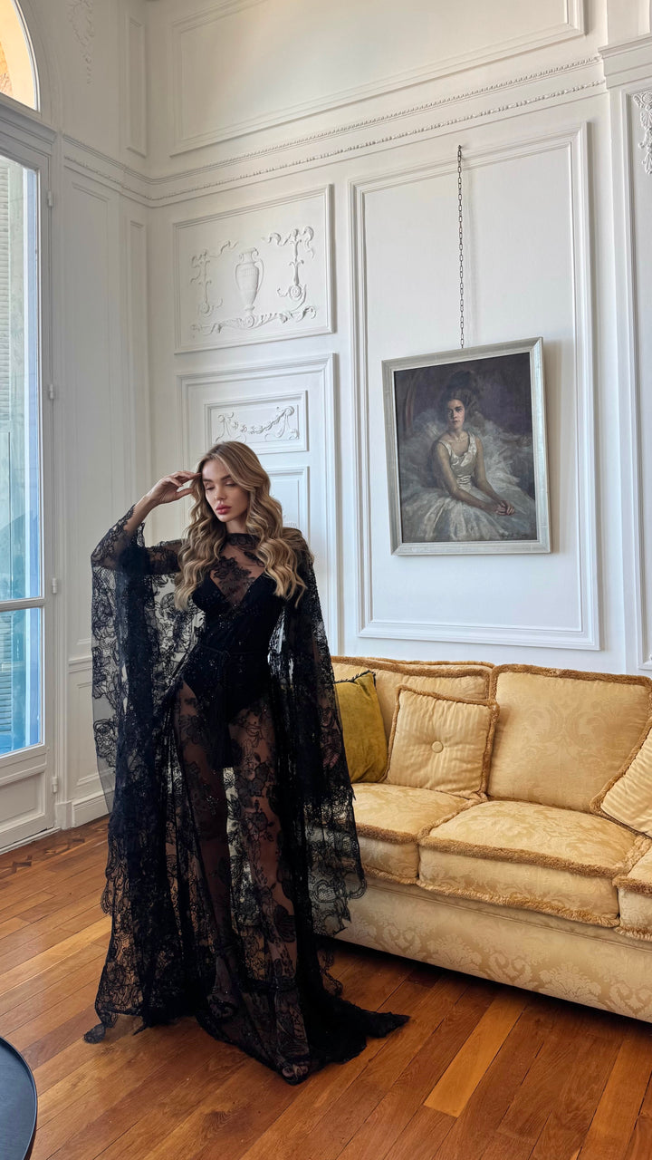 Embroidered Kaftan in Black