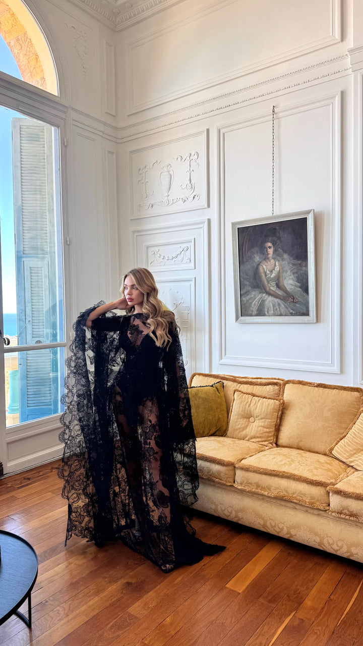 Embroidered Kaftan in Black