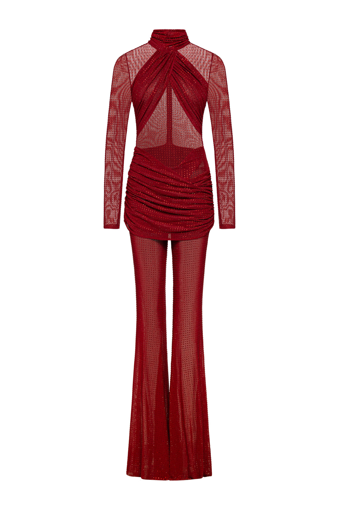 Kendal Crystal Jumpsuit in Burgundy