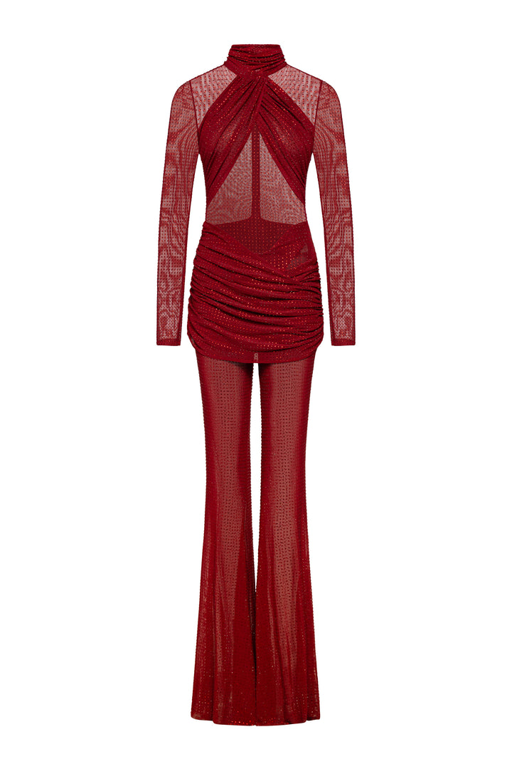 Kendal Crystal Jumpsuit in Burgundy