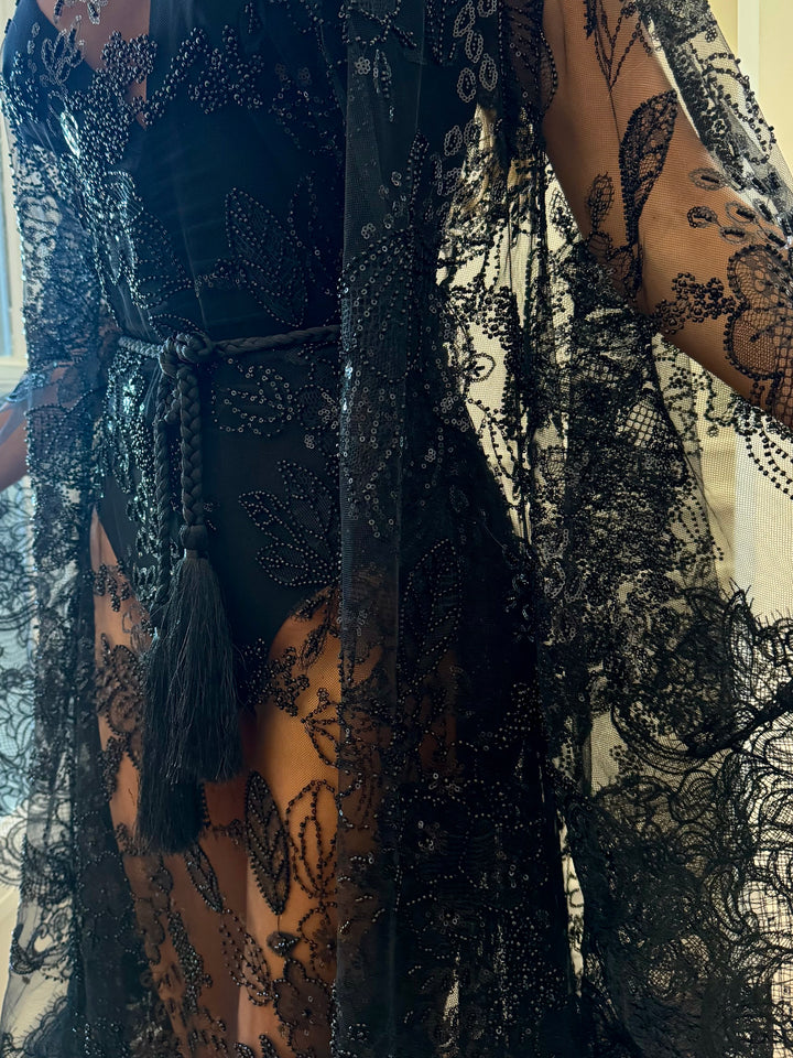 Embroidered Kaftan in Black