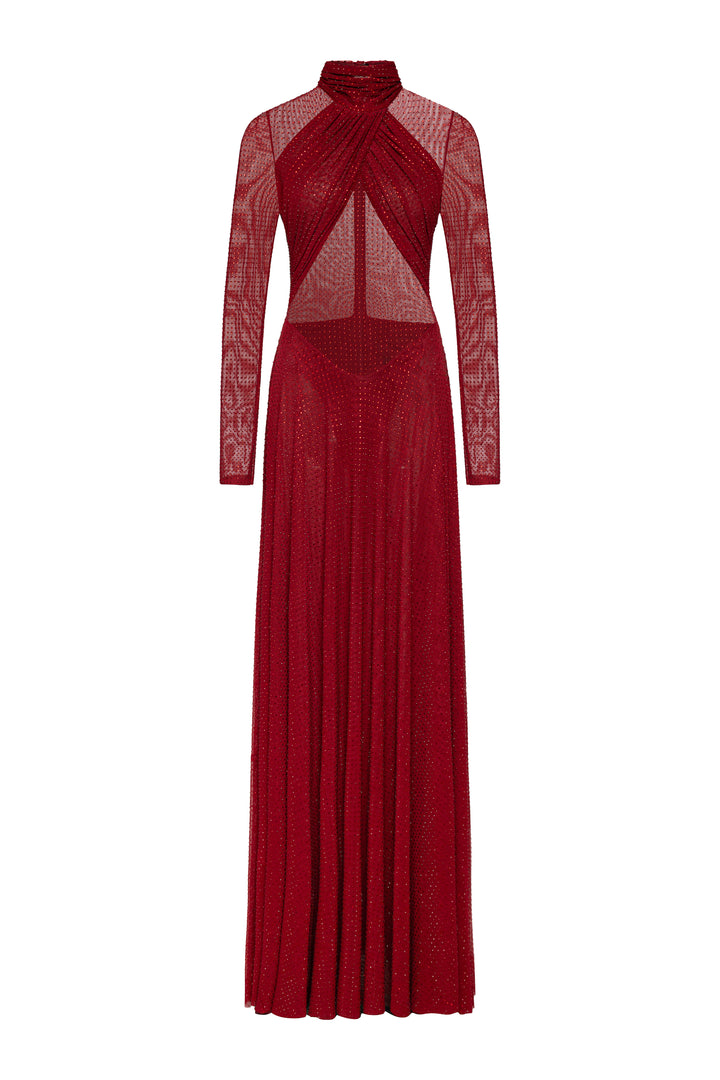 Kendal Crystal Dress in Burgundy
