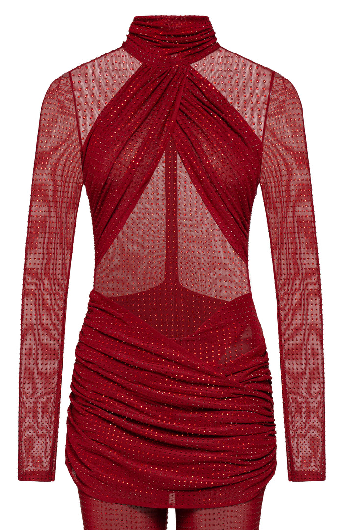 Kendal Crystal Jumpsuit in Burgundy