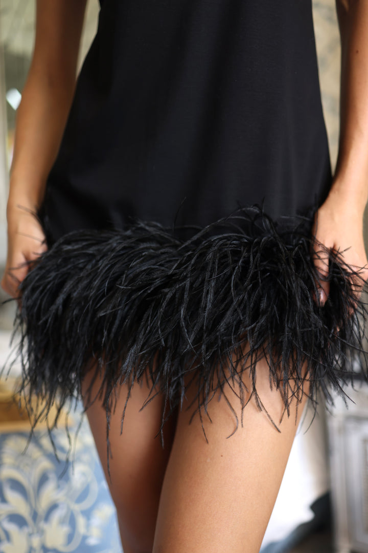 Feather T-shirt Dress in Black