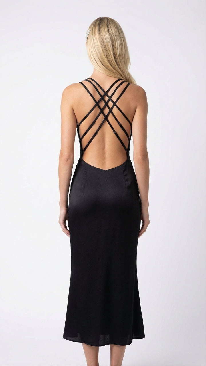 Gianna Dress in Black Midi