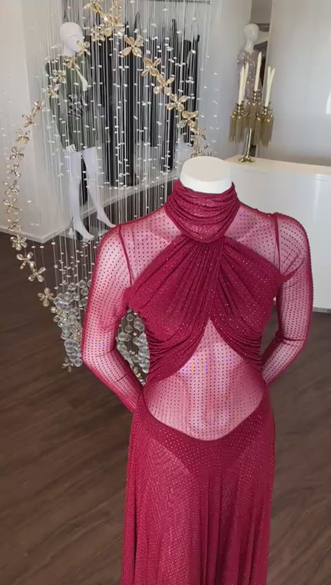 Kendal Crystal Dress in Burgundy